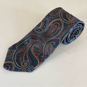 Marc Lewis Ltd Men's Blue Paisley Print Adjustable Silk Classic Regular Neckties